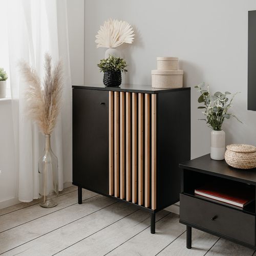Buffet Petit Modèle 2 Portes Noir Et Bois Monza