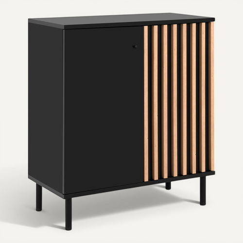 Buffet Petit Modèle 2 Portes Noir Et Bois Monza