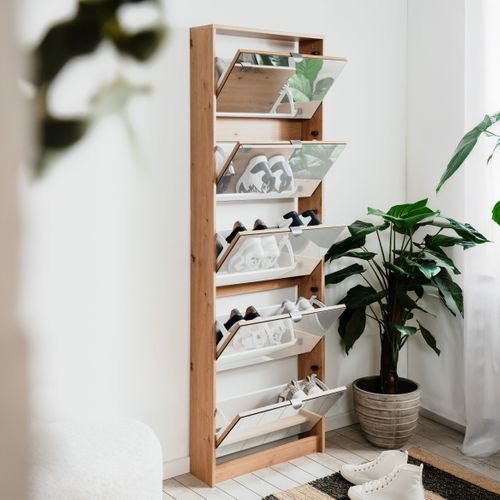 Meuble à chaussures 5 abattants avec miroirs KOBLENZ imitation chêne