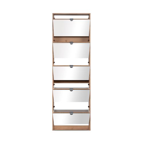 Meuble à chaussures 5 abattants avec miroirs KOBLENZ imitation chêne