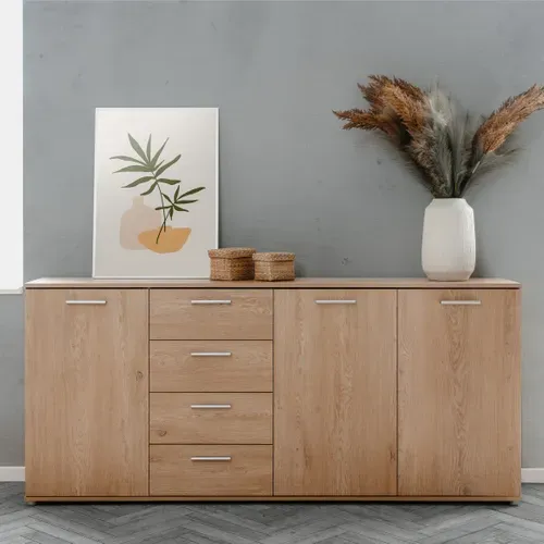 Buffet 3P/4T L. 190 cm TOLEDO Imitation chêne vue d'ambiance 1