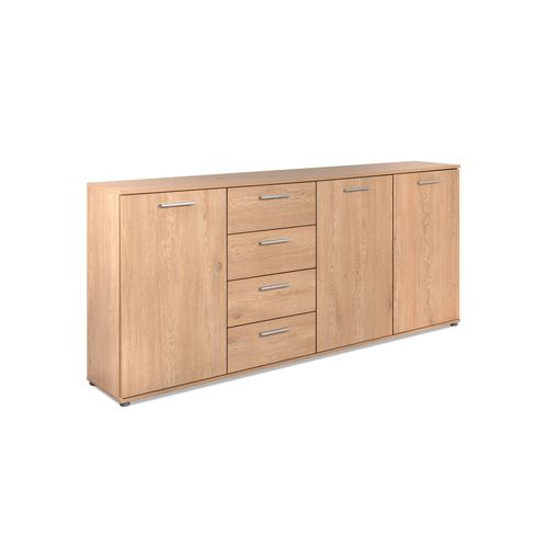 Buffet 3P/4T L. 190 cm TOLEDO Imitation chêne vue de profil