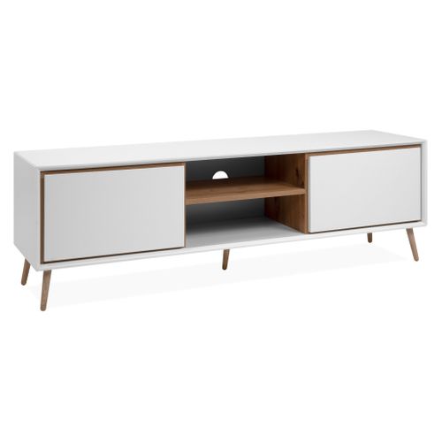 Meuble TV L.160 cm CLEM Imitation chêne et blanc