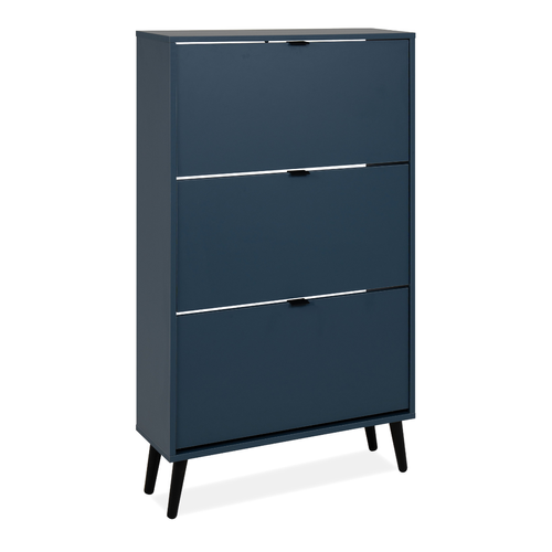 Meuble à Chaussures - Vigo 49a - Bleu Nuit - Pieds En Bois Massif - 70 X 24 X 125 Cm