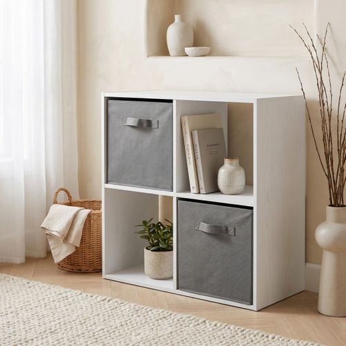 Rangement 4 cubes blanc CUBIK avec 2 paniers tissu gris