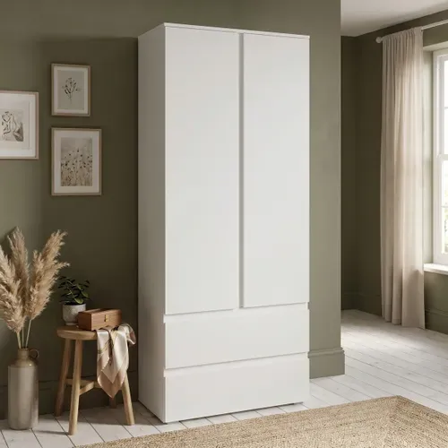 Armoire 2 portes 2 tiroirs L. 80 cm LUMIA blanc vue d'ambiance 1