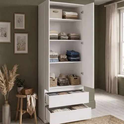 Armoire 2 portes 2 tiroirs L. 80 cm LUMIA blanc