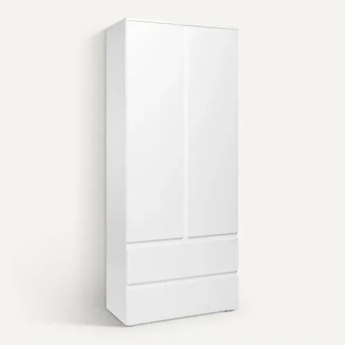 Armoire 2 portes 2 tiroirs L. 80 cm LUMIA blanc vue 3/4