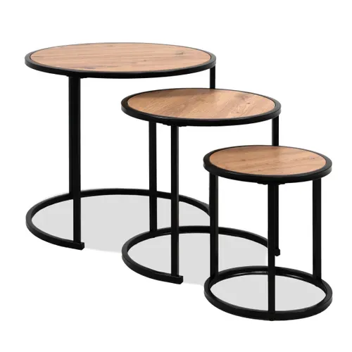 Tables basses gigognes CYNTHIA imitation chêne et noir vue de profil