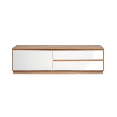 Meuble TV Meuble TV L.175 cm PHOENIX imitation chêne et blanc brillant vue de face