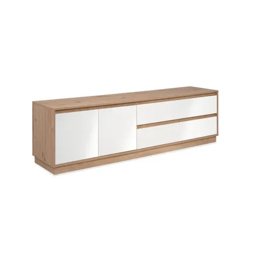Meuble TV Meuble TV L.175 cm PHOENIX imitation chêne et blanc brillant vue de profil