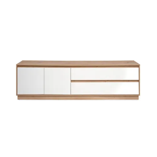 Meuble TV Meuble TV L.175 cm PHOENIX imitation chêne et blanc brillant vue 3/4