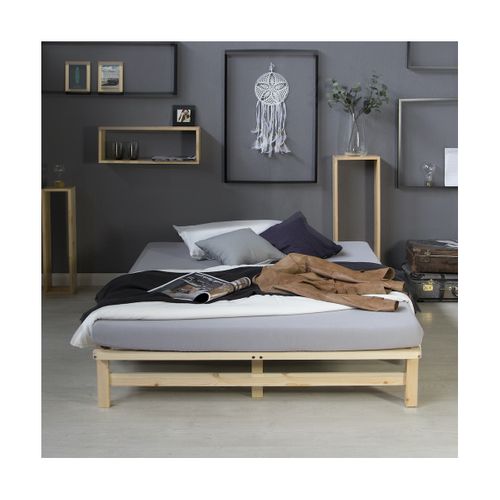 Lit Double Futon En Bois Massif 140x200 Cm - Design Moderne Et Pratique