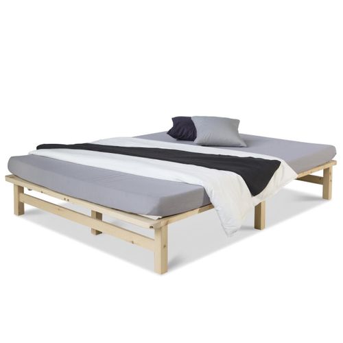 Lit Double Futon En Bois Massif 140x200 Cm - Design Moderne Et Pratique