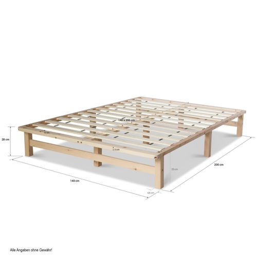 Lit Double Futon En Bois Massif 140x200 Cm - Design Moderne Et Pratique