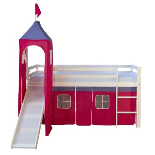Lit Toboggan - Avec Tour Et Rideaux 90x200 Cm