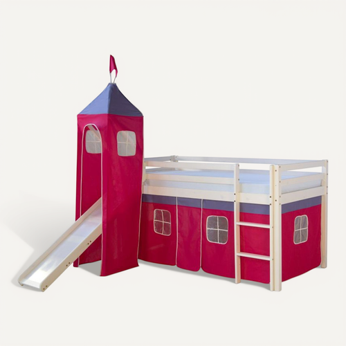 Lit Toboggan - Avec Tour Et Rideaux 90x200 Cm