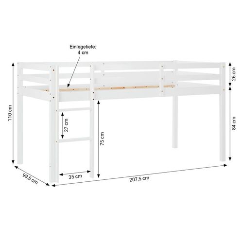 Lit Mi-hauteur 90x200 Cm Sommier Rideau Tunnel Vert