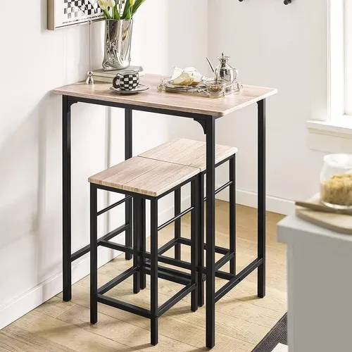 Set De 1 Table + 2 Tabourets Avec Repose-pieds Table Mange-debout Table Haute Cuisine, Ogt10-n