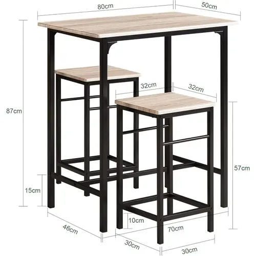 Set De 1 Table + 2 Tabourets Avec Repose-pieds Table Mange-debout Table Haute Cuisine, Ogt10-n