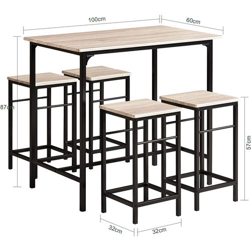 Ensemble Table Haute De Bar Detroit 100 cm Et 4 Tabourets – Idéal Pour Cuisine Et Espace Repas