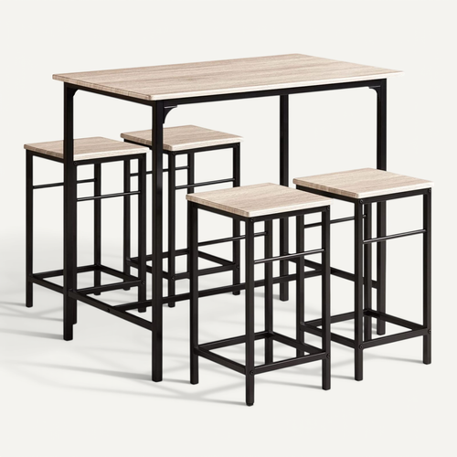 Ensemble Table Haute De Bar Detroit 100 cm Et 4 Tabourets – Idéal Pour Cuisine Et Espace Repas