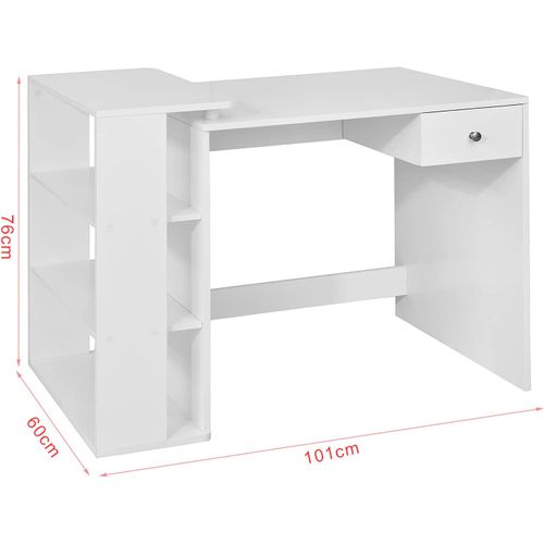 Table Bureau Informatique Plan De Travail Avec 3 Étagères Et 1 Tiroir, Blanc, Fwt35-w