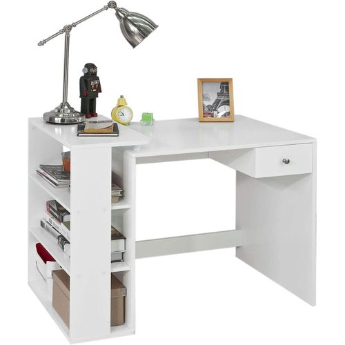 Table Bureau Informatique Plan De Travail Avec 3 Étagères Et 1 Tiroir, Blanc, Fwt35-w