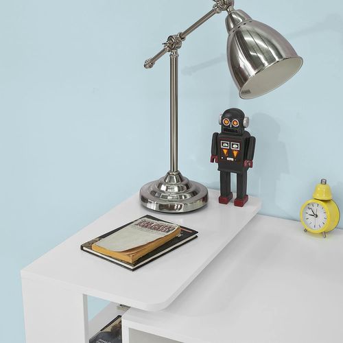 Table Bureau Informatique Plan De Travail Avec 3 Étagères Et 1 Tiroir, Blanc, Fwt35-w