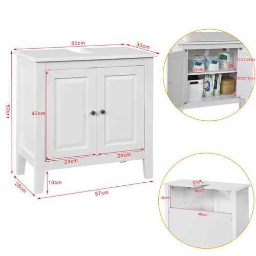 Meuble Sous-lavabo Dessous De Lavabo Ou Evier 2 Étages Et 2 Portes -blanc, Frg202-w