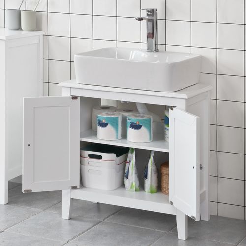 Meuble Sous-lavabo Dessous De Lavabo Ou Evier 2 Étages Et 2 Portes -blanc, Frg202-w