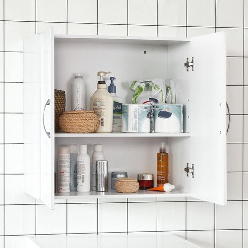 Salle De Bain Suspendue Placard Commode Murale – 2 Portes - Blanc, Frg231-w