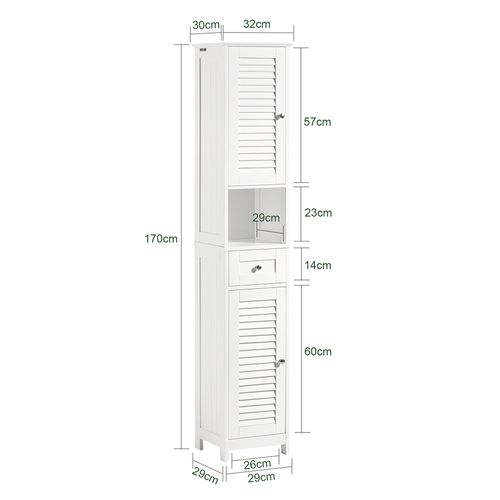 Colonne de Salle de Bain Haute, Avec 1 Tiroir, 2 Portes et 4 Étagères Intérieures, FRG236-W