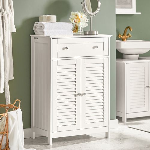 Meuble Bas de Salle De Bain, 1 tiroir, 2 portes, étagère réglable Blanc, 60x35x87 cm