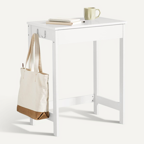 Table Bureau Informatique Secrétaire Avec 1 Tiroir Et 2 Crochets Bureau D'ordinateur Blanc, Fwt43-w