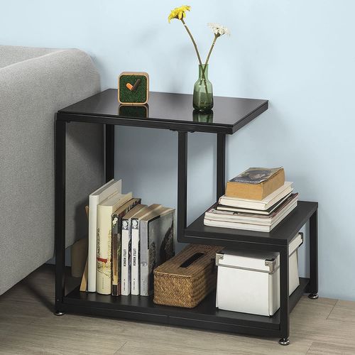 Bout De Canapé Table D’appoint Tables Basses Avec 3 Étagères De Rangement - Noir, Fbt65-sch