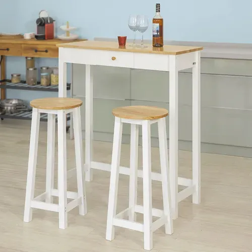 Set De 1 Table+ 2 Tabourets Table Mange-debout Table Haute Cuisine Ensemble Table De Bar, Fwt50-wn