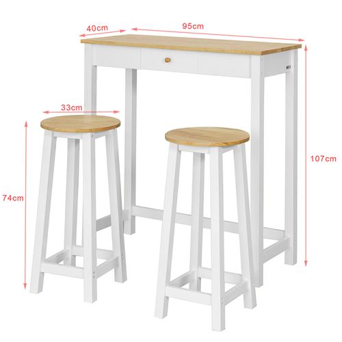 Set De 1 Table+ 2 Tabourets Table Mange-debout Table Haute Cuisine Ensemble Table De Bar, Fwt50-wn