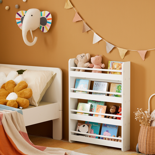 Bibliothèque Murale Étagère à Livres Enfants Étagère De Rangement Avec 4 Étages, Kmb08-k-w