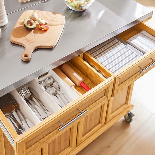 Desserte Sur Roulettes Meuble De Cuisine De Service Roulant En Bambou Fkw69-n