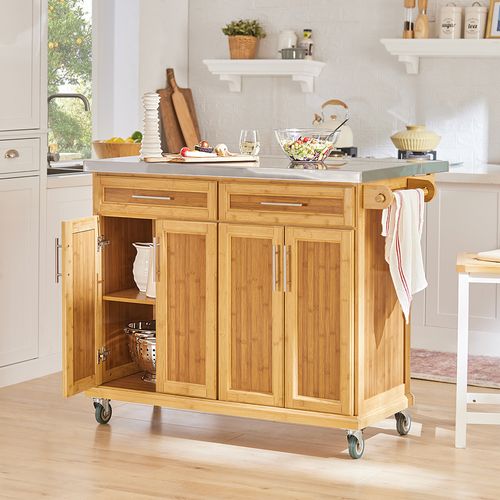 Desserte Sur Roulettes Meuble De Cuisine De Service Roulant En Bambou Fkw69-n