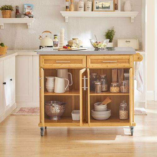 Desserte Sur Roulettes Meuble De Cuisine De Service Roulant En Bambou Fkw69-n