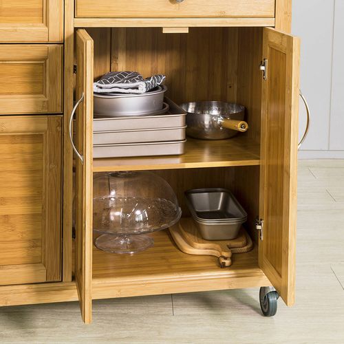 Meuble De Rangement Cuisine Buffet De Cuisine Roulant Desserte Sur Roulettes En Bambou Fkw70-n