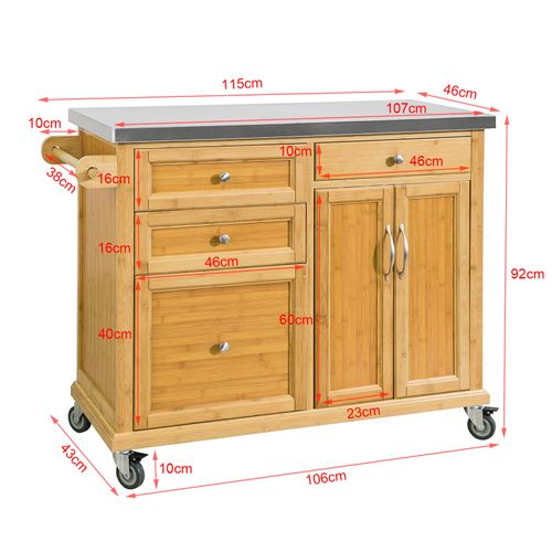 Meuble De Rangement Cuisine Buffet De Cuisine Roulant Desserte Sur Roulettes En Bambou Fkw70-n