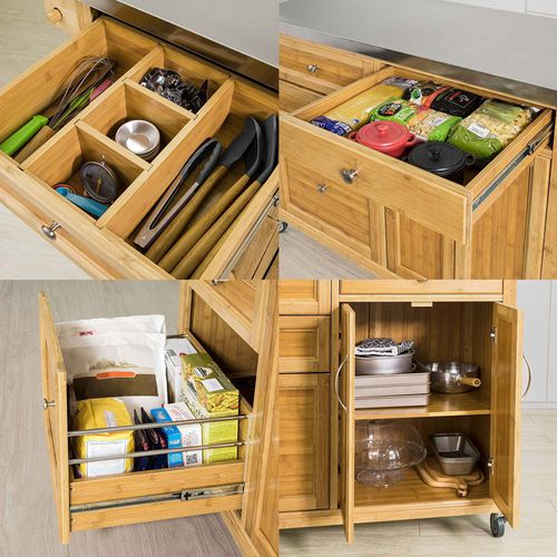Meuble De Rangement Cuisine Buffet De Cuisine Roulant Desserte Sur Roulettes En Bambou Fkw70-n