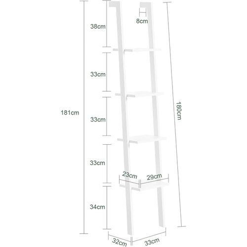 Bibliothèque Étagère Murale Style Échelle, Étagère Échelle 4 Niveaux- Blanc, Frg15-w
