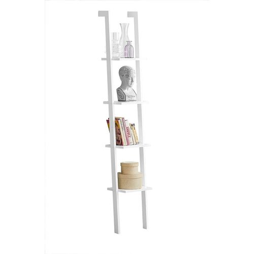 Bibliothèque Étagère Murale Style Échelle, Étagère Échelle 4 Niveaux- Blanc, Frg15-w
