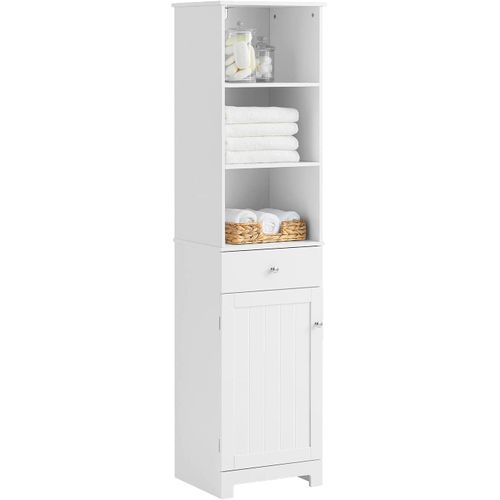 Colonne De Salle De Bain Haute Avec 3 Compartiments Et Étagères Réglables, BZR17-W