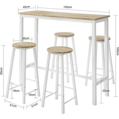 Ensemble Table De Bar Bistrot + 4 Tabourets De Bar Avec Repose-pieds Table Mange-debout, Ogt22-wn