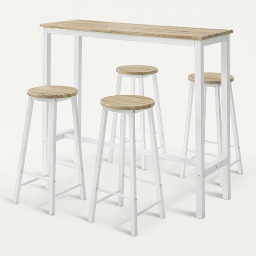 Ensemble Table De Bar Bistrot + 4 Tabourets De Bar Avec Repose-pieds Table Mange-debout, Ogt22-wn